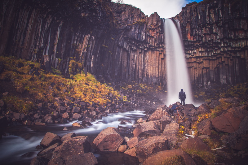 person, daytime, iceland, tipo, photoshop, river, water, outdoors, rock - Object, mountain, waterfall, Svartifoss, nature, forest, beauty In Nature, 5K