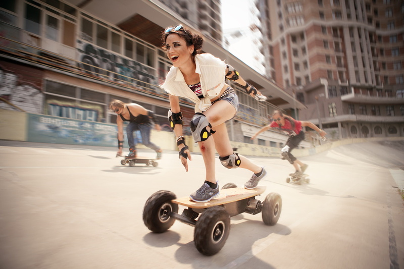 speed, movement, skateboarders, girl, sport, Board, protection, skateboard, knee pads, elbow pads, 1080P, skate