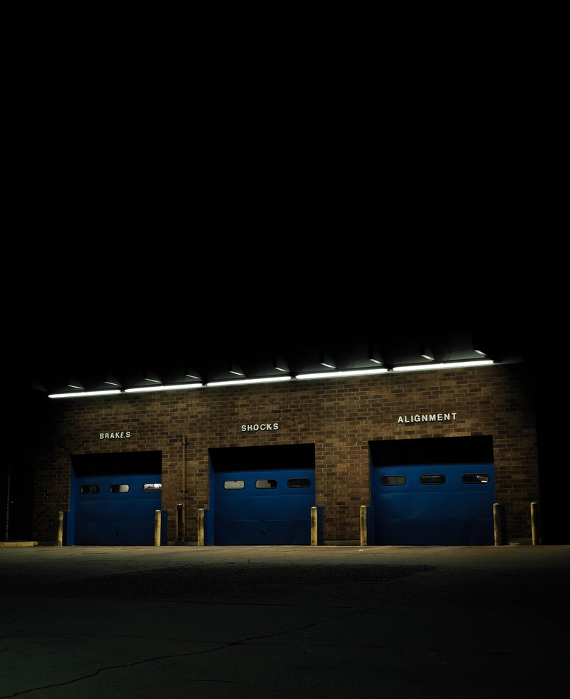 nature, shutter, lighting equipment, parking garage, city, dark, entrance, building exterior, blue, brown, absence, empty, doors, illuminated, sky, in a row