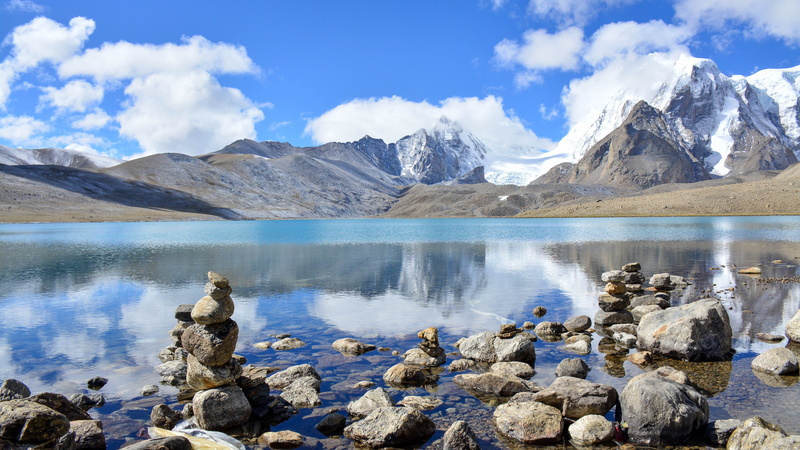 non-urban scene, rock, snowcapped mountain, mountain, tranquil scene, india, nature, mountain range, day, stone tower, water, sky, environment, scenics - nature