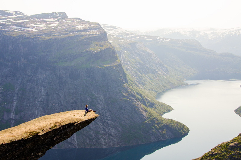 nature, Norway, people, mountains, rock, Trolltunga, 4K, landscape