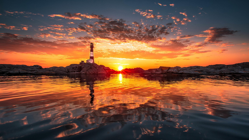 eigeroy lighthouse, 4K, skies, sunset, sky, clouds, coast, lighthouse, norway, beach, stones, rogaland, egersund