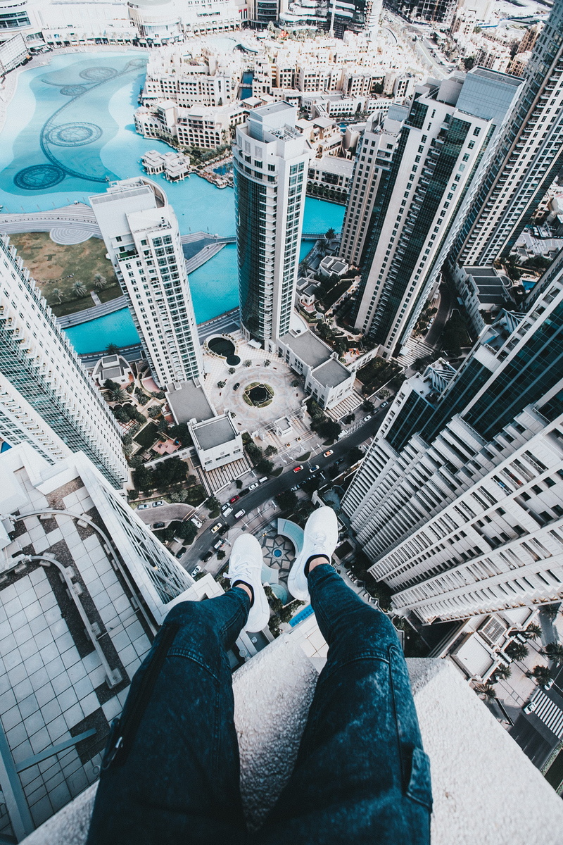 men, architecture, skyline, eye, financial district, sky, rooftop, high angle view, 2K, personal perspective, water, jeans, office building exterior, roofing