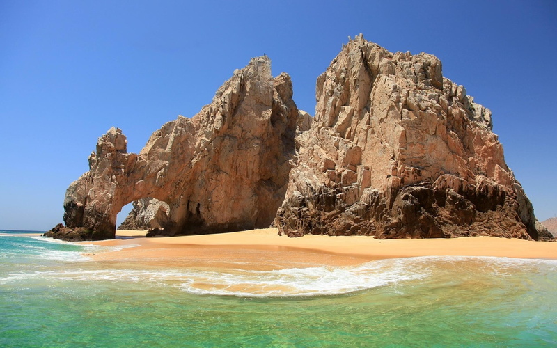 blue, sea, beach, landscape, Mexico, sand, 1080P, rock, sky, arch, nature