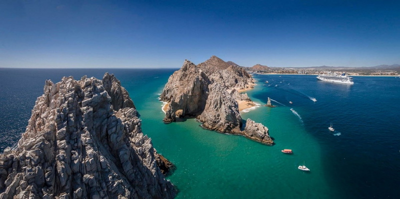 cruise ship, Cabo San Lucas, rocks, photography, Mexico, aerial view, nature, 720P, beach, sea, landscape, boat