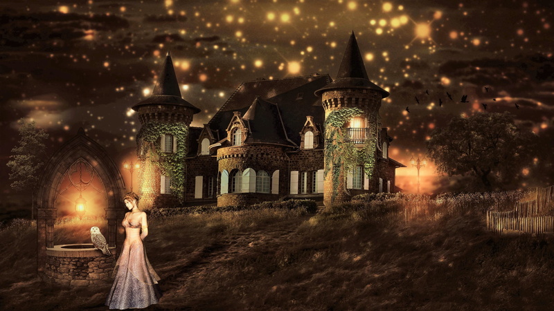 light, 4K, fantasy, night, nature, celebration, dream, magic, built structure, composing, one person, illuminated, tree, the past, history, elves castle