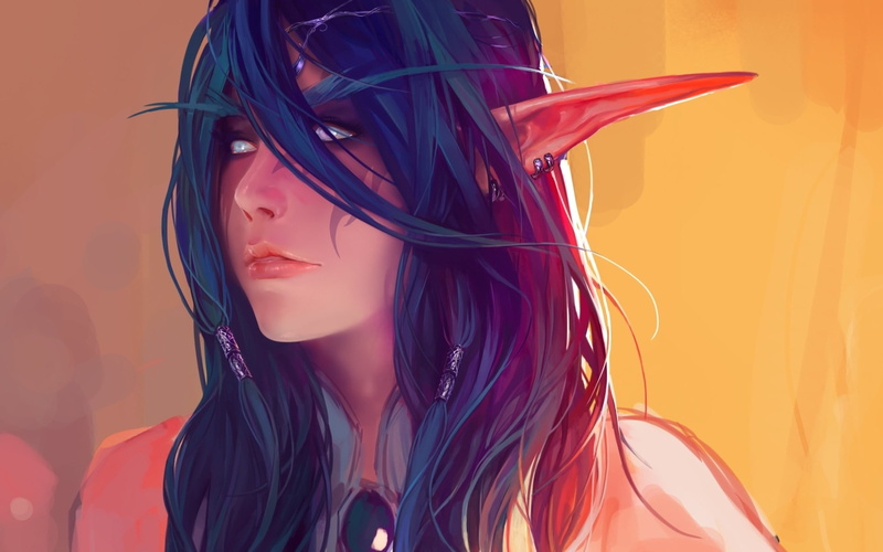 portrait, one person, colored background, straight hair, hair, women, elves fan art night elves fantasy art world of warcraft, headshot, long hair, beauty