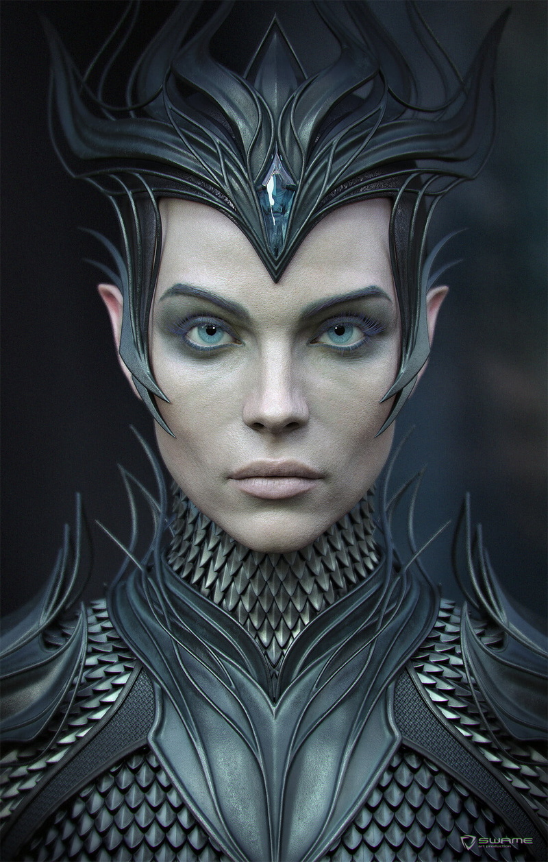 looking at viewer, digital art, ArtStation, Nikolay Demencevich, blue eyes, fantasy art, women, elves, pointy ears, Night Elves, 720P, fantasy girl, portrait