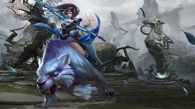 Mirana, sculpture, animal wildlife, Dota 2, creativity, sea, art and craft, representation, animal representation, animal themes, motion, vertebrate, day