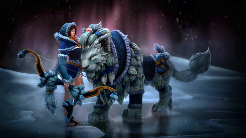Winter, Fantasy, Pet, Mirana (Dota 2), DotA 2, Woman Warrior, Girl, Bow, Dota, 1080P, Lion, Woman