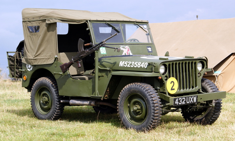 military, car, outdoors, 1944, battlefield, Jeep, stationary, camouflage, high, wheel, russia, mode of transportation, army, sunlight, infantry, one person