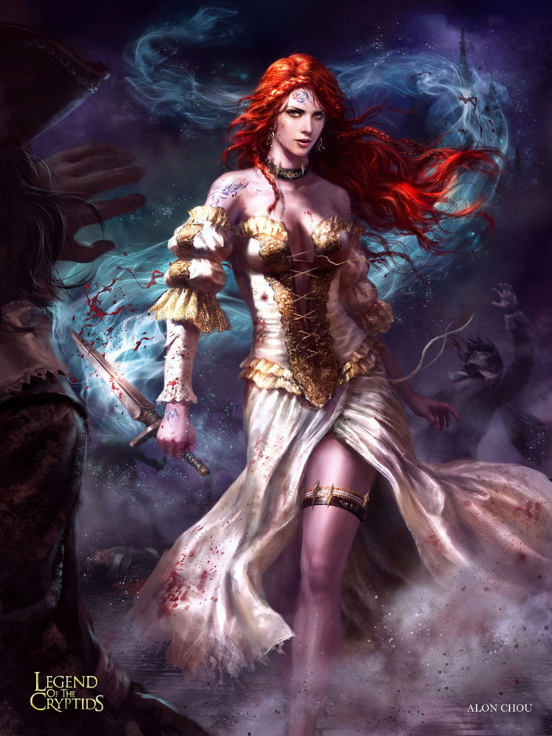 fantasy, dress, red, of, games, the, woman, legend, Cryptids, hair, Characters, 1080P