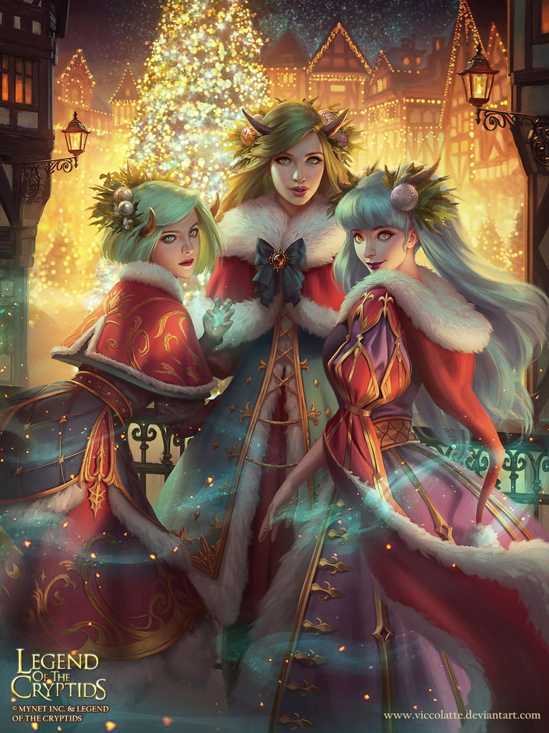 tree, legend, light, cryptids, girls, 1080P, christmas