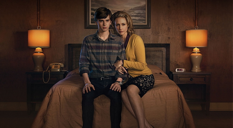 Movies, indoors, Norma Bates, men, love, two people, Freddie Highmore, television series, tv show, electric lamp, thriller, actors, long, three quarter length