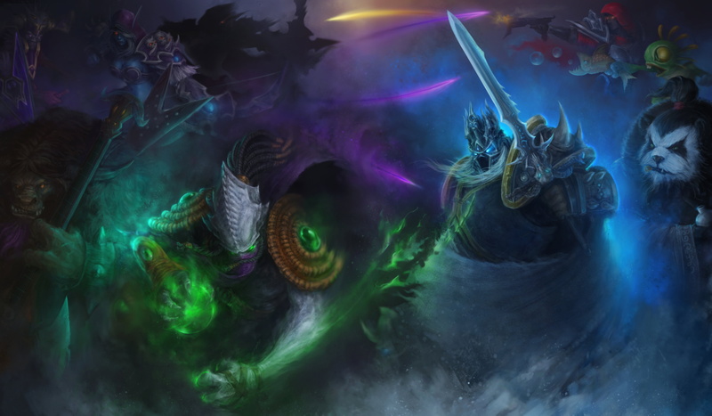 night, illuminated, E.T.C., water, warcraft, Demon Hunter, arts culture and entertainment, Sylvanas, Zeratul, Chen, arthas, enjoyment, group of people