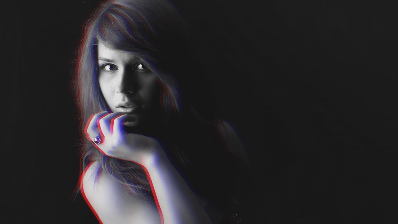 beauty, abstract, s, dark background, young women, studio shot, headshot, front view, adult, anaglyph 3D, human body part, 1080P, young adult, women, illuminated