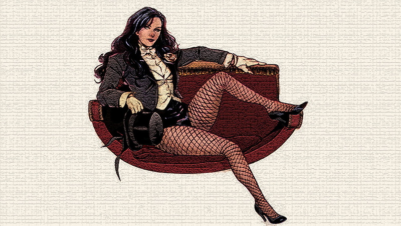 Comics, Girl, Fishnet, Smile, Jacket, Hat, Black Hair, High Heels, Long Hair, 1080P, Glove, Zatanna, Sitting, DC Comics