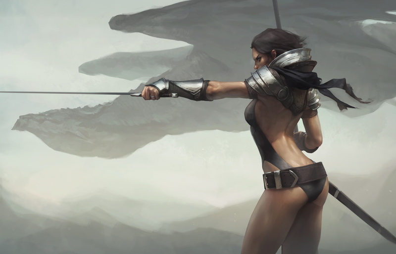 digital art, 1080P, fantasy girl, artwork, dragon, Warrior, painting, girl, fantasy, armor, fantasy art, weapon, sword