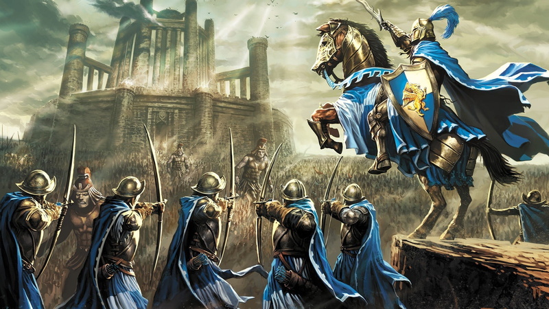 artwork, 1080P, castle, shield, arrows, archers, warrior, Heroes of Might and Magic, game, sword, horse, war, digital art, fantasy, fantasy art, army