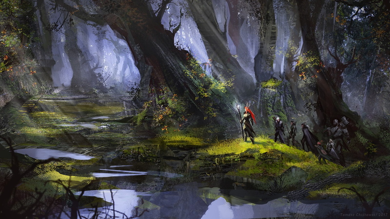 outdoors, rock, tree, waterfall, archer, fantasy world, rock - object, Fantasy, leisure activity, lifestyles, forest, standing, magician, solid, scenics - nature