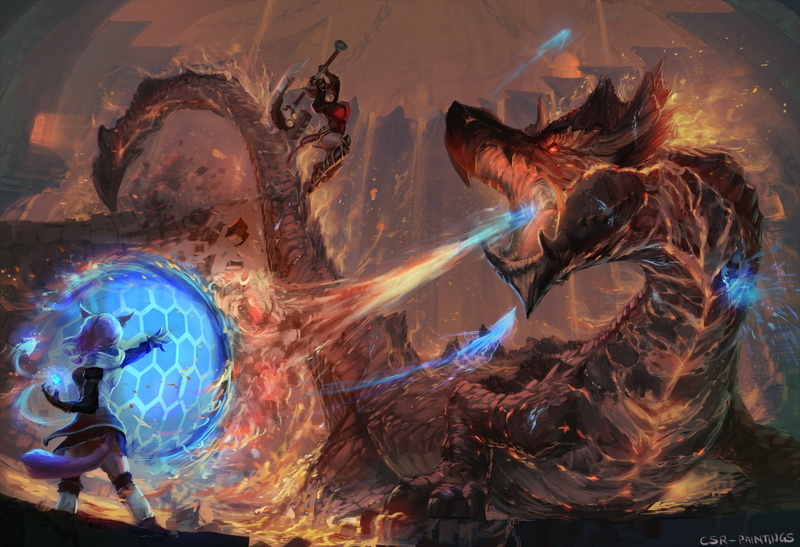 Dragon, Fire, Woman Warrior, Fantasy, Sorceress, 1080P, Magic, Fight