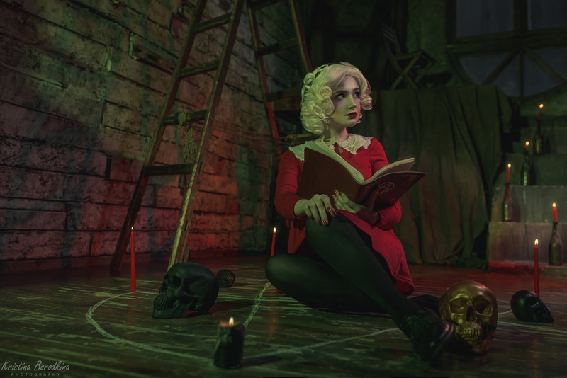 on the ground, women, candles, 720P, on the floor, red lipstick, Sabrina Spellman, Kristina Borodkina, Chilling Adventures of Sabrina, cosplay, looking away