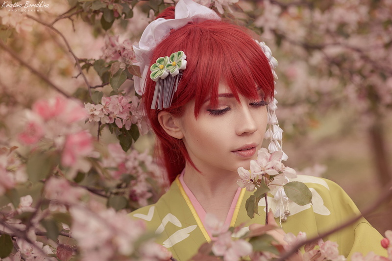 1080P, Asian, Sakura blossom, women, cosplay, hair ornament, Chinese dress, flowers, Kristina Borodkina