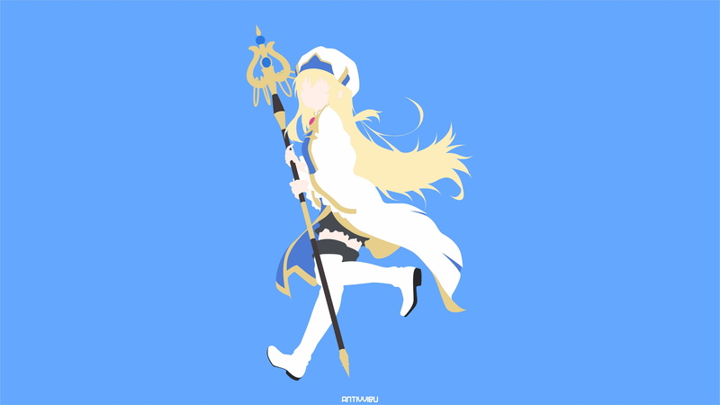 Staff, Blonde, Anime, Priestess (Goblin Slayer), Goblin Slayer, Coat, 4K, Hat, Minimalist, Girl, Long Hair, Thigh Boots