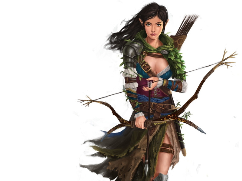 fantasy art, Wood Elves, fantasy girl, bow, archer, 1080P