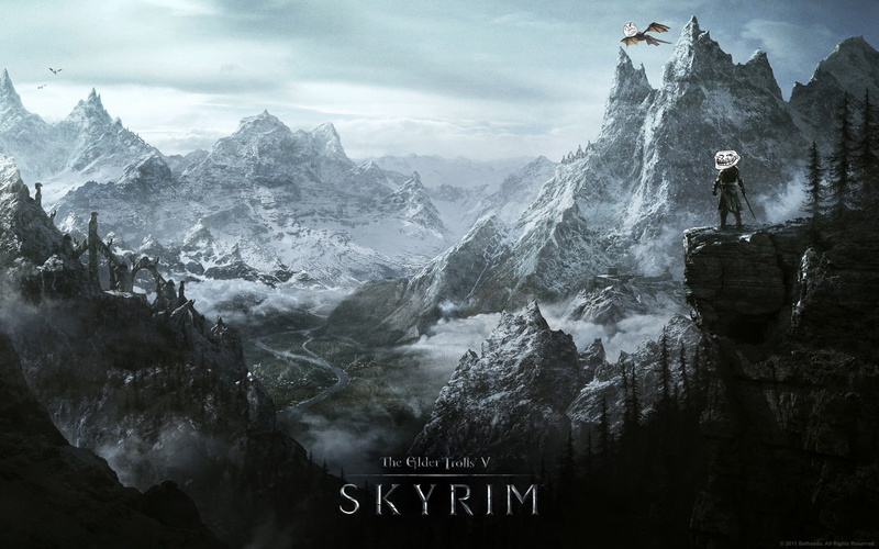 leisure activity, sky, rock - object, nature, humor, tranquil scene, skyrim, video games, mountain, communication, scenics - nature, tranquility