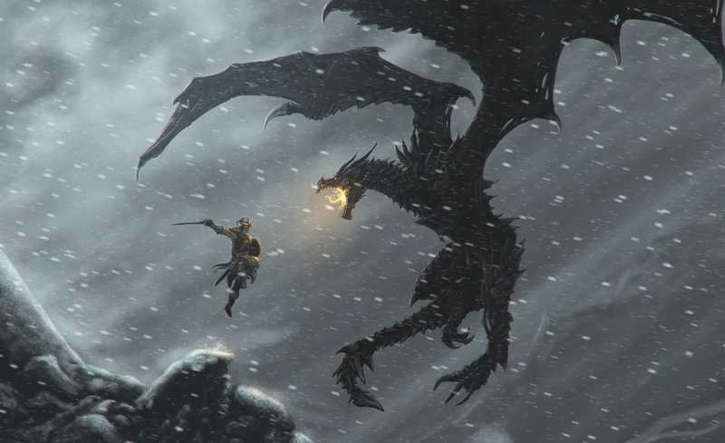 cold temperature, full length, concept art, Games, video game, digital, snowing, scrolls, dragon, The Elder Scrolls, real people, water, elder, wet, v