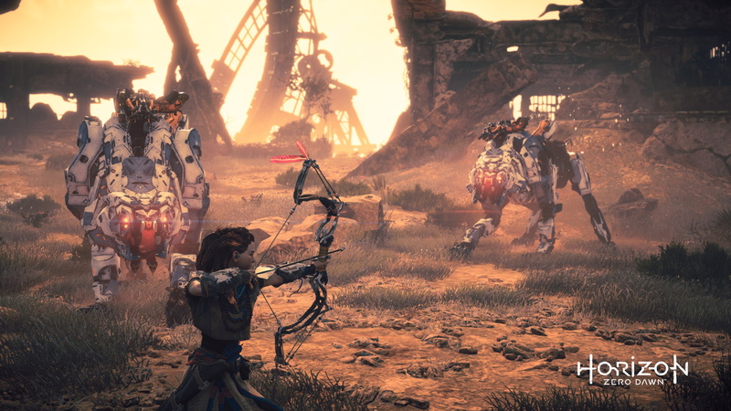 Aloy (Horizon: Zero Dawn), screen shot, Horizon: Zero Dawn, mech, 1080P, bow and arrow, bow