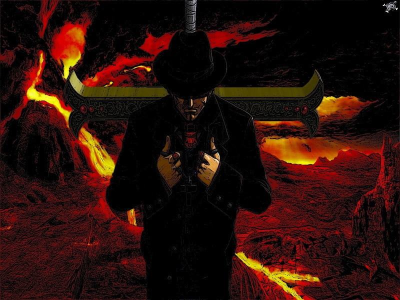 Dracule Mihawk, 720P, man, hat, jacket, suit, Anime, One Piece, wearing, illustration