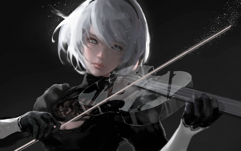 violin, Wlop, NieR: Automata, nier automata, girl, nier, Silence, 1080P