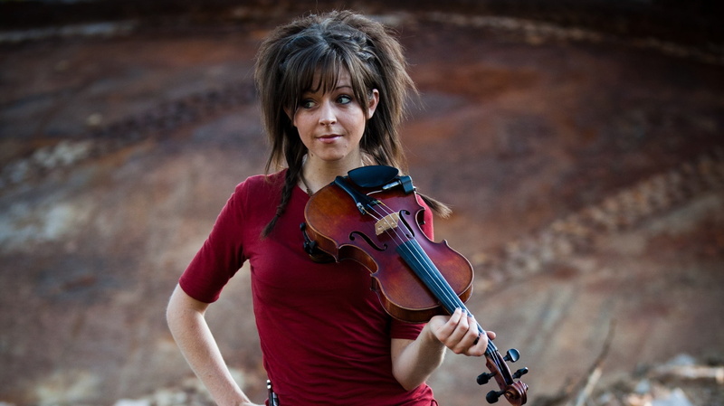 portrait, musical instrument, musician, violin, artist, violinist, Lindsey Stirling, looking at camera, holding, focus on foreground, front view, brown