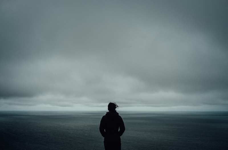 body, concepts, mystery, sky, one Person, lookout, scenics, standing, loneliness, moody, single, women, grey sea, landscape, grey sky, 5K, cloud - Sky