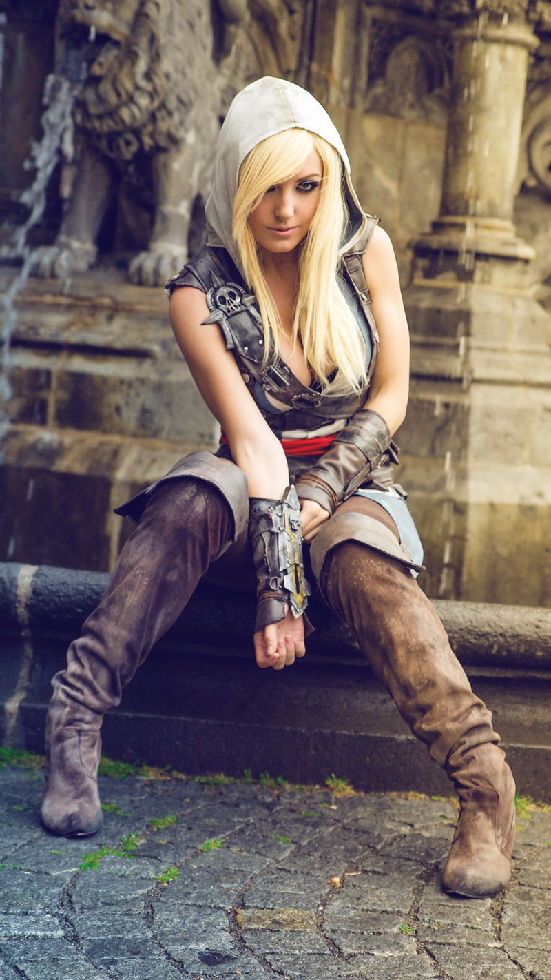 blonde, 1080P, Edward Kenway, Jessica Nigri, cleavage, women, cosplay