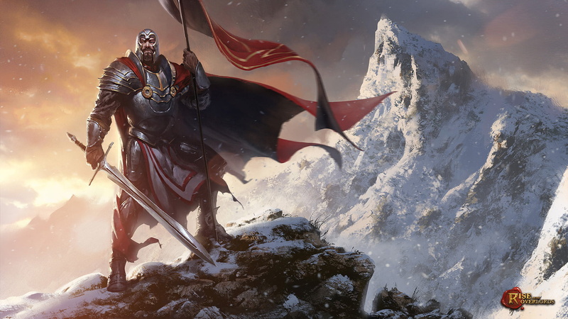 weapon, knight, cape, mountains, helmet, armor, drawing, flag, sword, Greg Rutkowski, snowy peak, snow, warrior, men, 1080P