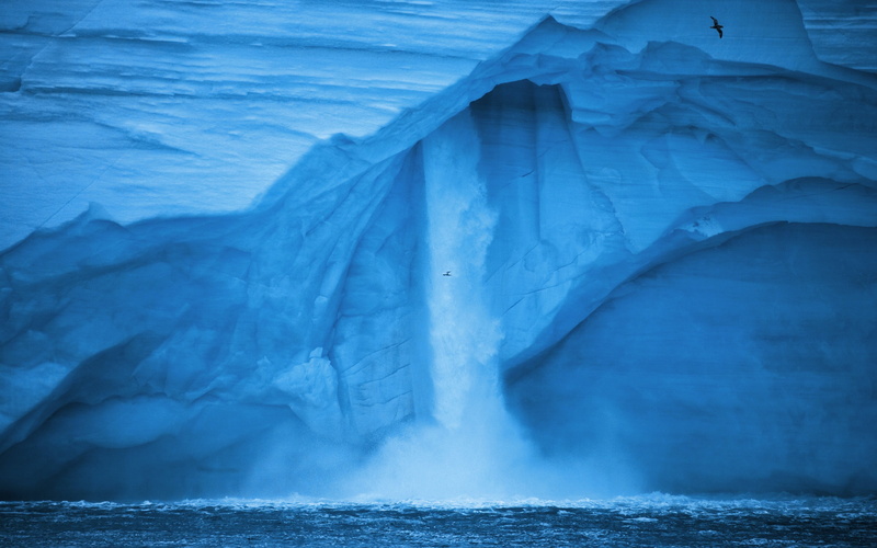 blue, landscape, wave, beauty in nature, waterfall, scenics - nature, environment, Earth, glaciers, motion, ice, power in nature, sea, icicle, water, winter