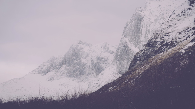 nature, snowcapped mountain, tree, mountain, landscape, tranquility, tranquil scene, snow, day, glacier, sky, winter, beauty in nature, mountains, fog