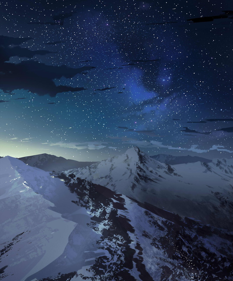 stars, space, drawing, galaxy, nature, scenics - nature, mountain peak, 720P, glacier, mountains, tranquil scene, snowcapped mountain, beauty in nature