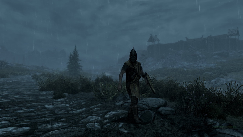 in-game, clouds, PC gaming, overcast, 4K, screen shot, Whiterun, rain, Skyrim Remastered, The Elder Scrolls V: Skyrim
