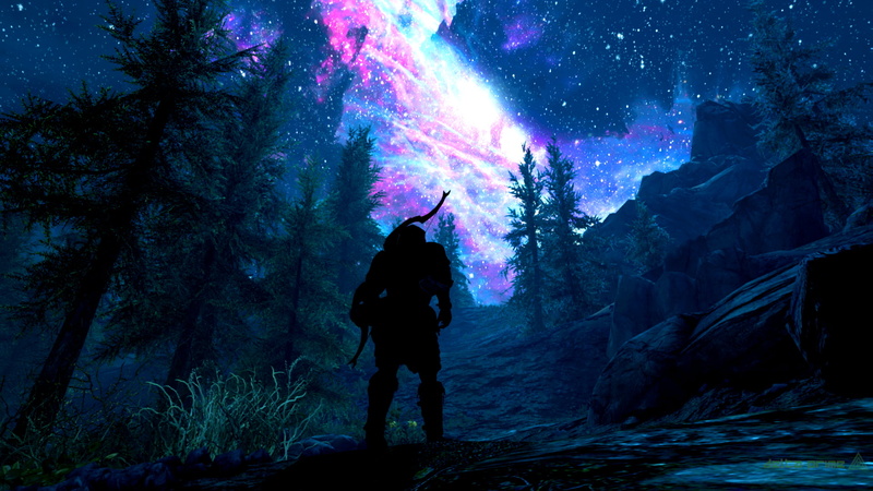 screen shot, galaxy, dragonborn, The Elder Scrolls V: Skyrim, PC gaming, 1080P, nebula, stars, space