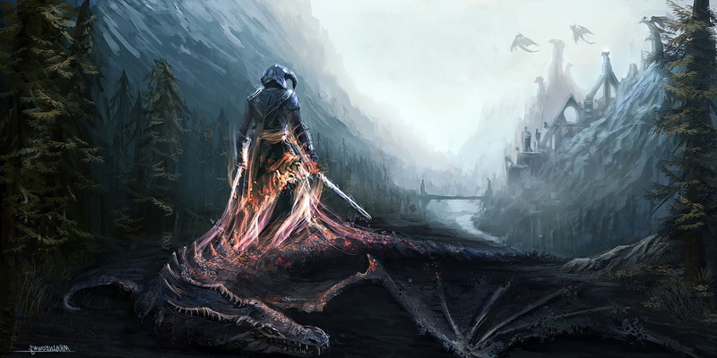 The Elder Scrolls V: Skyrim, long exposure, fog, outdoors, Fan Art, water, plant, nature, travel destinations, scenics - nature, dragon, day, Dovahkiin