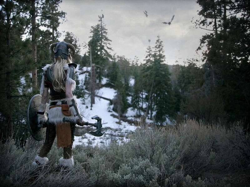 v, people, dragons, skyrim, hd, dovahkiin, warriors, scrolls, art, elder, women, Cosplay, 720P, The Elder Scrolls V: Skyrim, blondes, girl
