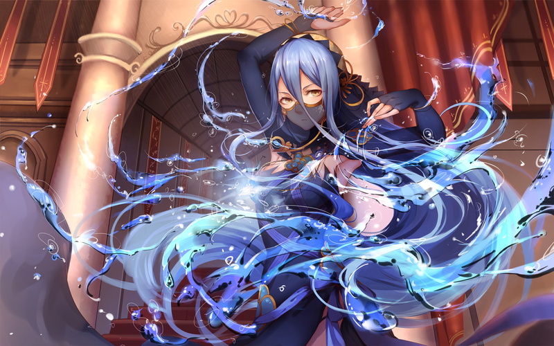 Water, 1080P, Aqua (Fire Emblem), Azura (Fire Emblem), Long Hair, Blue Hair, Magic, Fire Emblem, Yellow Eyes, Girl