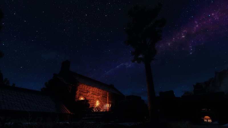 star - space, beauty in nature, ENB, low angle view, Aurorae, space, residential district, The Elder Scrolls V: Skyrim, house, building exterior, video games