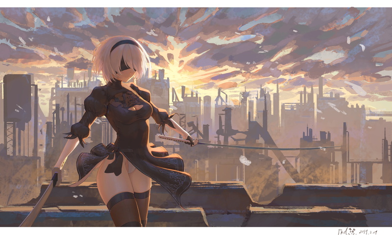 Nier: Automata, sword, 5K, 2B (Nier: Automata)