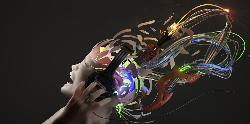music, cyberpunk, 1080P, 3D, robotic, colorful, CGI, technology