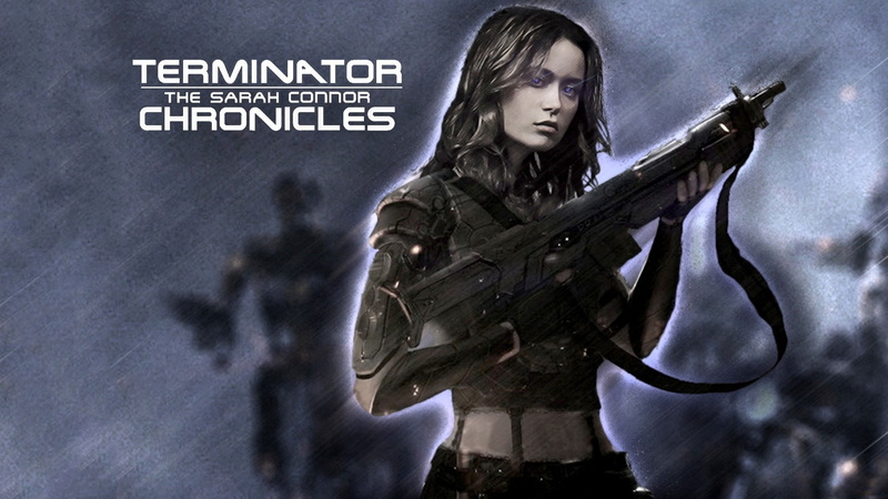women, western script, waist up, indoors, weapon, clothing, young adult, Terminator, chronicles, standing, poster, gun, communication, futuristic, game